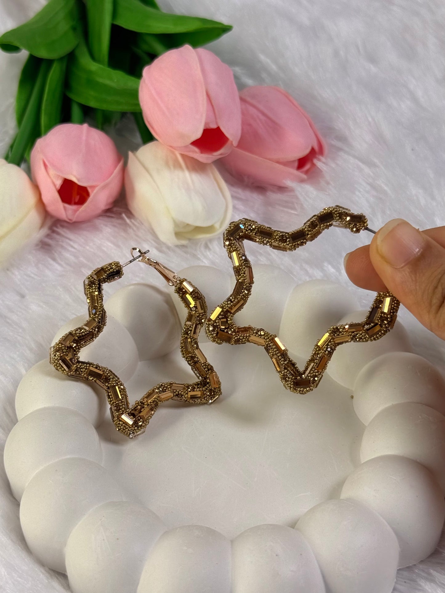 Star-Shaped Baguette Diamond Hoop Earring